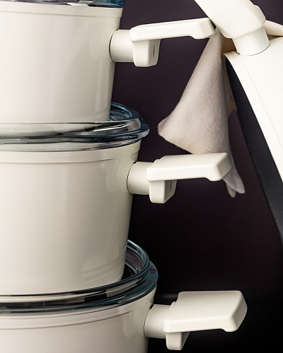 Набор посуды Nano Ceramic из 7 шт., 18-22-26 см. - Темно-серый / Белый