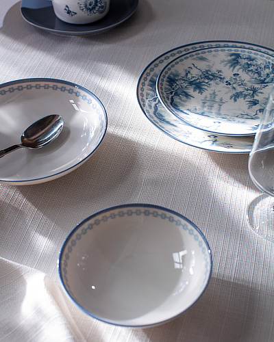 Обеденный сервиз Nova из 24 шт., 15-25 см. - белый / синий