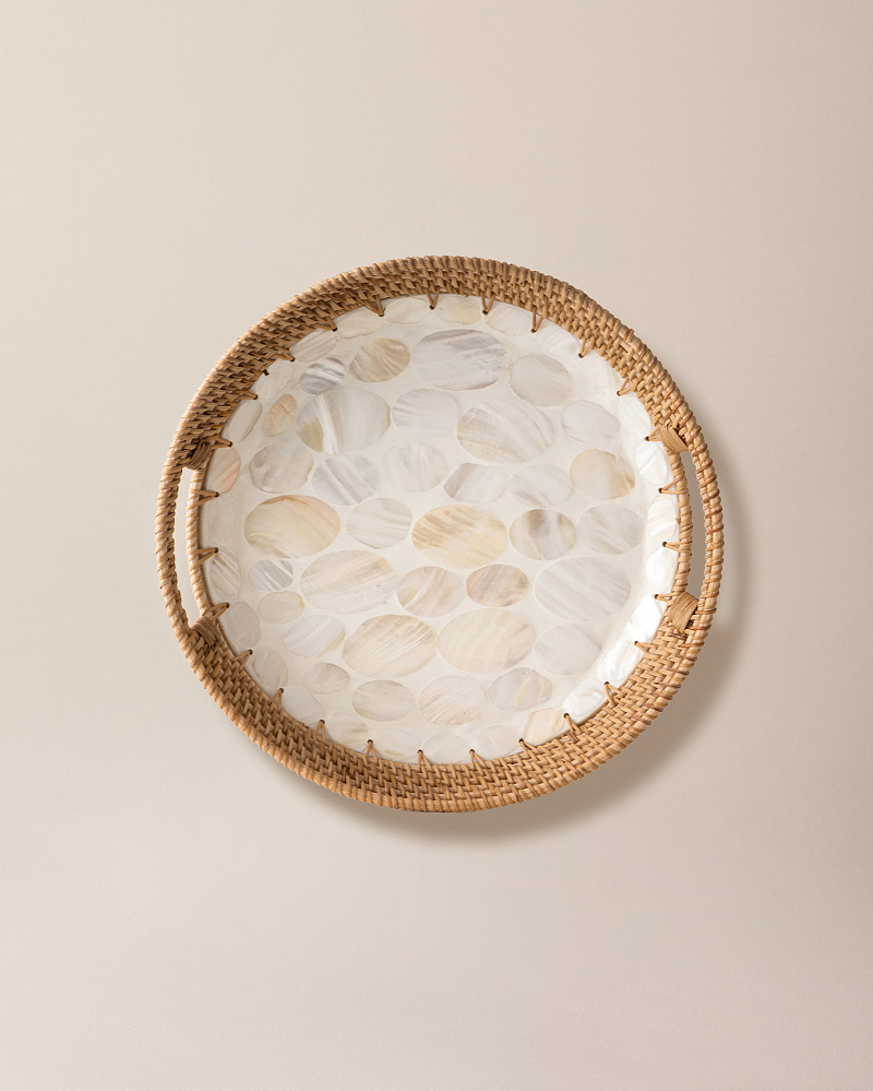 Овальный плетеный поднос с ручками Berdine 39x33x7 см. - коричневый / зеленый