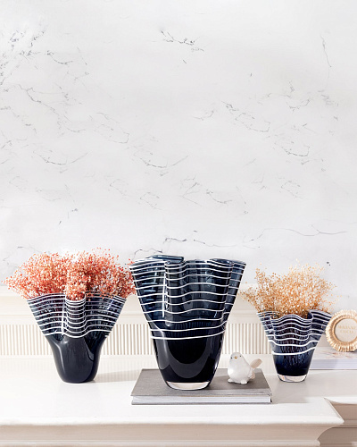 Стеклянная ваза ручной работы Honfleur 32x30 см. - синяя