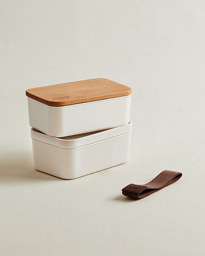 Набор ланч боксов с деревянной крышкой Margot из 2 шт., 500 мл. - экрю