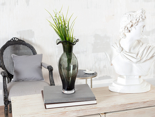 Ваза стеклянная ручной работы Cluny 34х14см - антрацитовый (темно-серый)