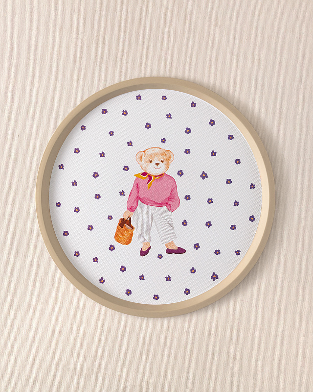 Круглый поднос Patrice Bear 36x36x1,5 см. - бежевый / белый