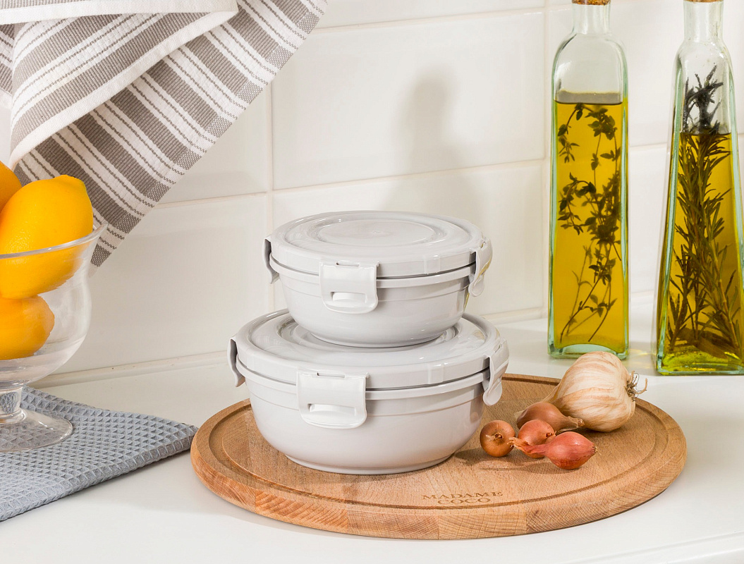 Контейнер Round Storage из 2 шт., 400-800 мл. - светло-серый