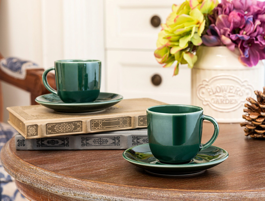 Набор кофейных чашек Morane, 90 мл, из 2 шт - зеленый