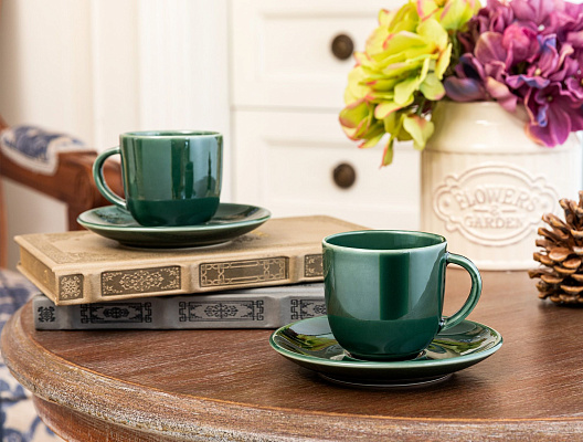 Набор кофейных чашек Morane, 90 мл, из 2 шт - зеленый