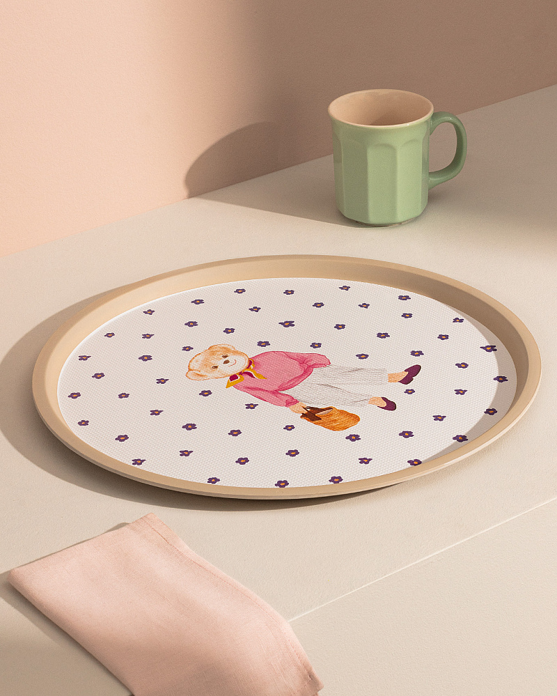 Круглый поднос Patrice Bear 36x36x1,5 см. - бежевый / белый