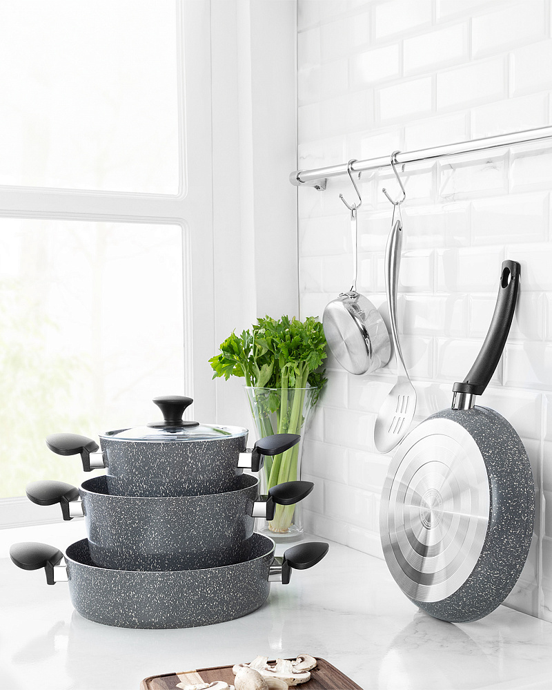 Набор посуды Gordes Granite Look из 7 шт., 18-26 см. - серый