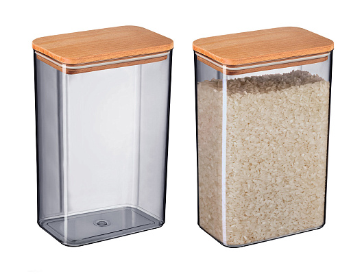 Набор контейнеров для хранения с деревянной крышкой Diviera из 2 шт., 2000 мл. - Темно-серый