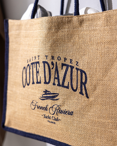 Джутовая сумка Aventurier 45x35 см. - бежевая / синяя