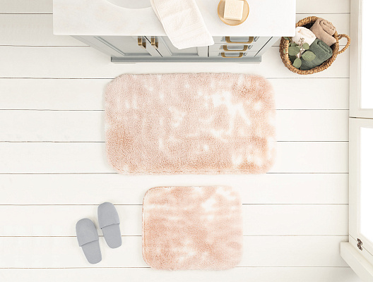Комплект из 2 ковриков для ванной Damien: 60x100см и 50x60см - белый/пудровый
