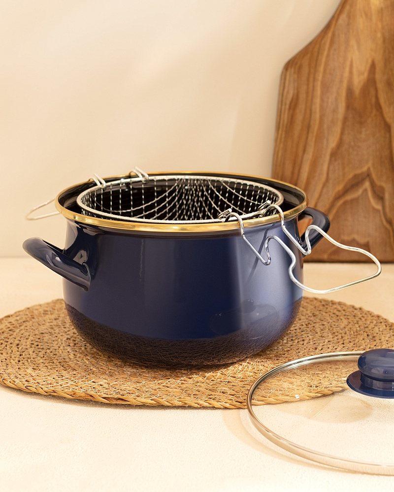 Эмалированная металлическая кастрюля Bonneville с крышкой 3,5 л. - темно-синий