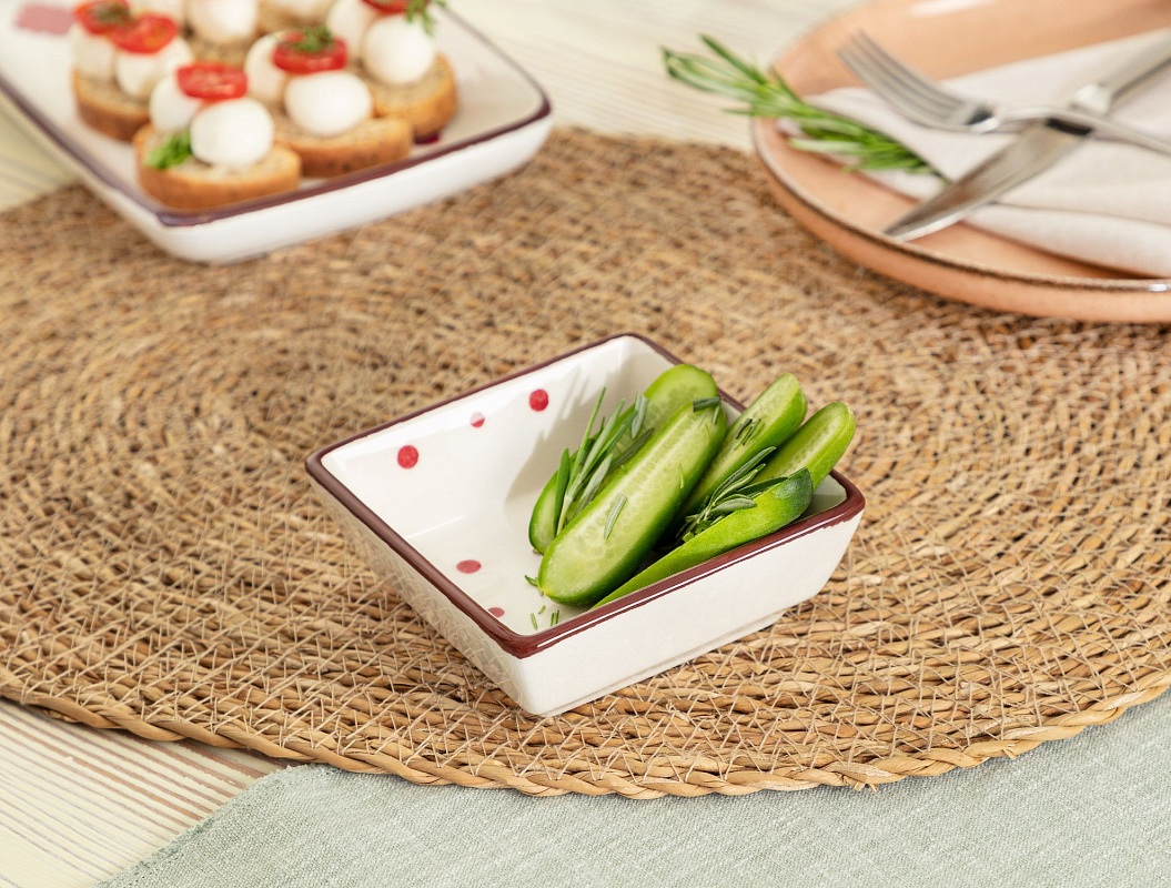 Блюдо керамическое Vie Sauvage 10 см -  белое / красное