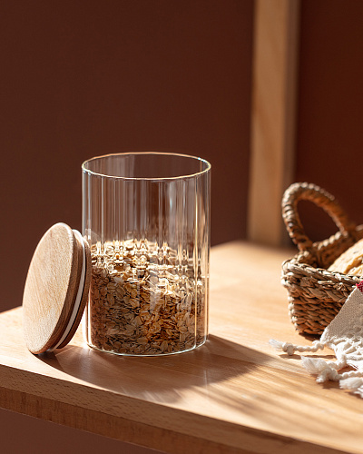 Банка Lunel с деревяной крышкой 1000 мл. - прозрачная