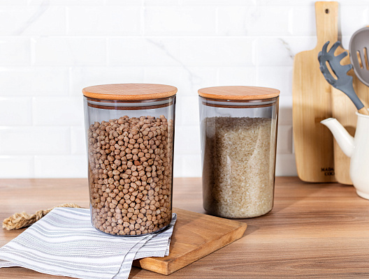 Контейнеры для хранения Yuviera Wooden Lid из 2 шт., 2300 мл. - серые