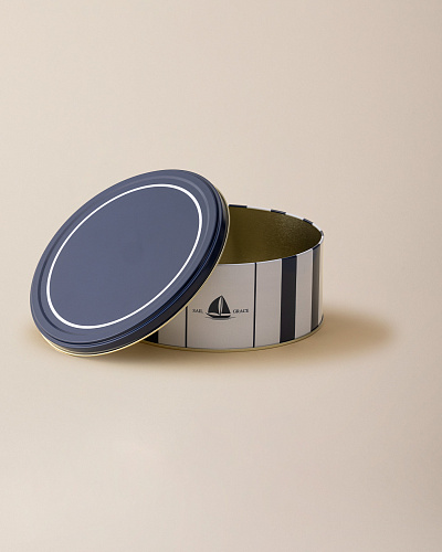 Круглая коробка Joly 19x6 см. - белая / синяя