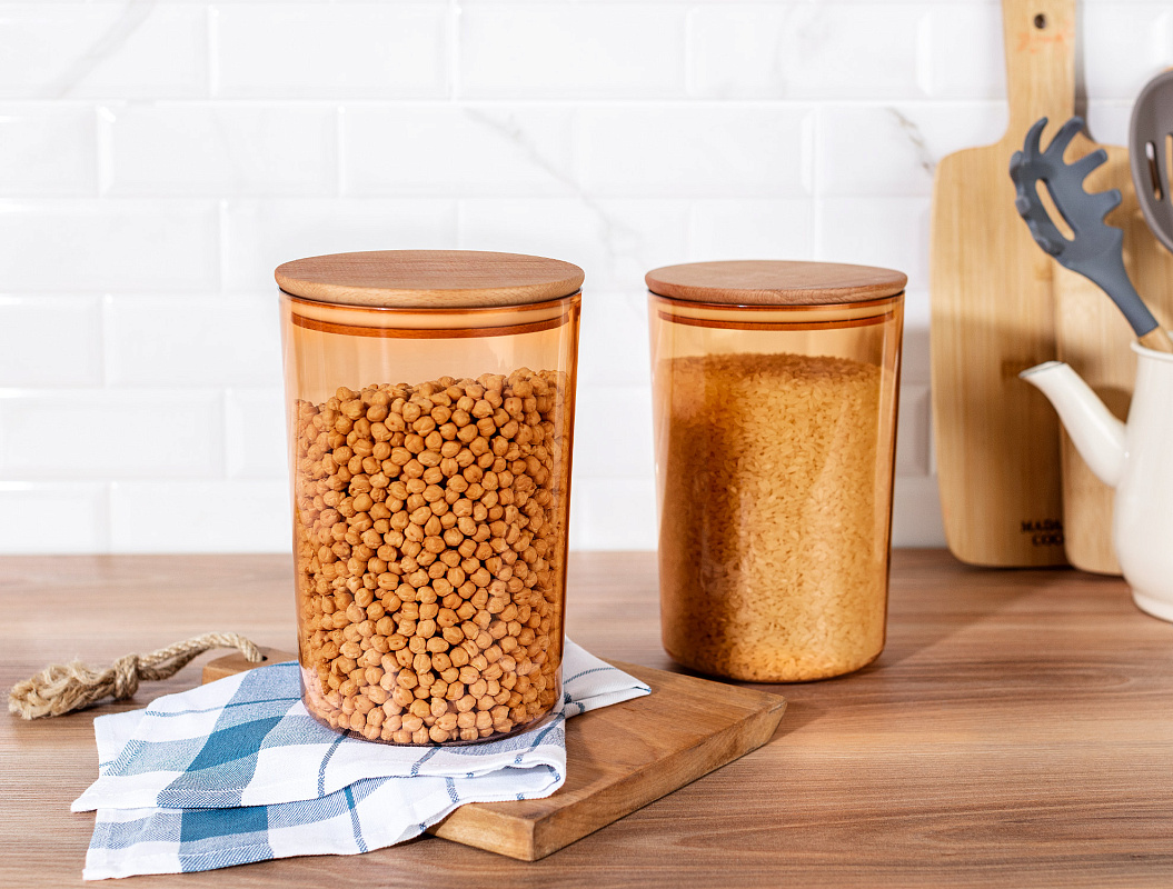 Контейнеры для хранения Yuviera Wooden Lid из 2 шт., 2300 мл. - янтарные