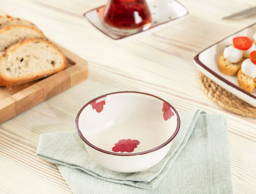 Блюдо керамическое Vie Rouge 10,5 см -  белое / красное