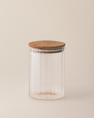 Банка Lunel с деревяной крышкой 1000 мл. - прозрачная