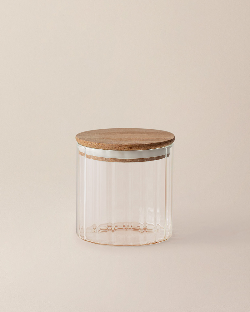 Банка Lunel с деревяной крышкой 700 мл. - прозрачная