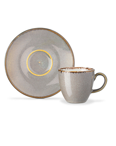 Кофейный набор Monde из 2 чашек и 2 блюдец, фарфор, 90мл - серый
