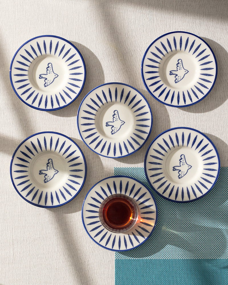 Набор фарфоровых чайных блюдец Luxe Oiseau из 6 шт., 13x13 см - синий