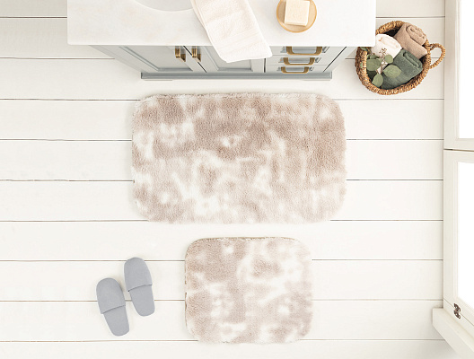 Набор ковриков для ванной Damien из 2 шт., 60x100 - 50x60 см. - белый / бежевый