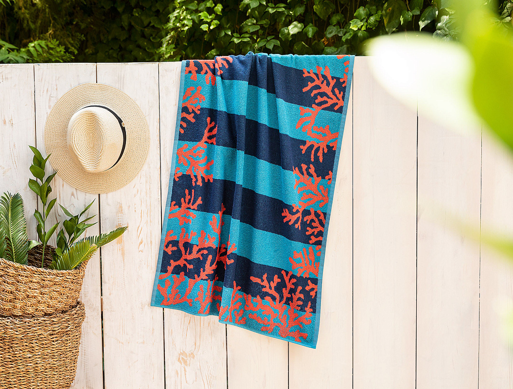 Пляжное полотенце Beau 70x150 см. - синее / оранжевое