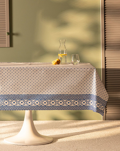 Скатерть Agnes 140х200 см - бежевая / голубая
