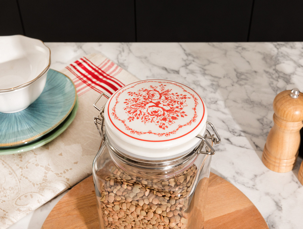 Банка Roesia 13,2x10,7x22,4 см. - стекло, керамика, металл