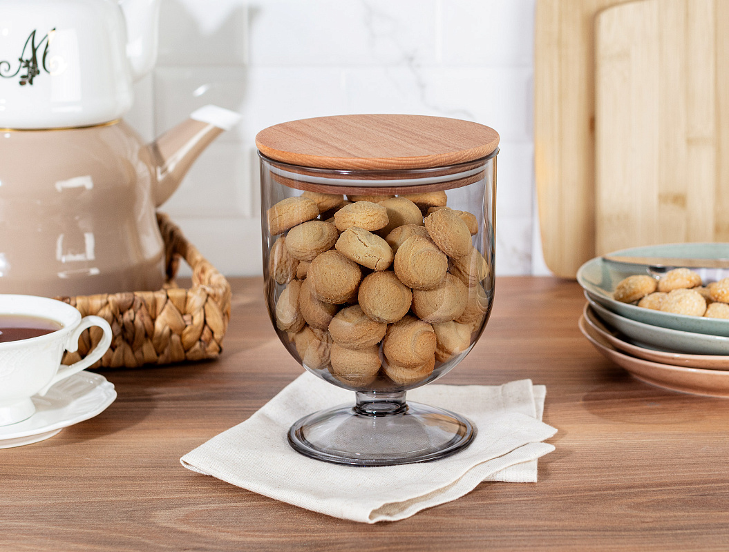 Контейнер для хранения с деревянной крышкой Marion 1600 мл. - темно-серый