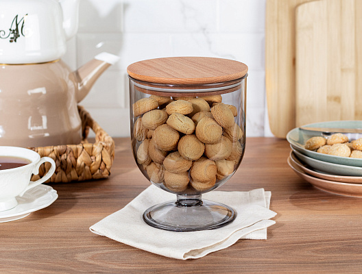 Контейнер для хранения с деревянной крышкой Marion 1600 мл. - темно-серый