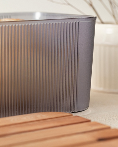 Хлебница с деревянной крышкой Eolya, 21.5x36.6x15.2 см - серая