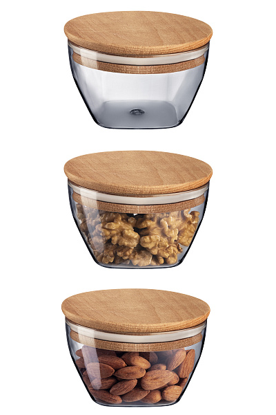 Набор контейнеров для хранения с деревянной крышкой Florian из 3 шт., 380 мл. - серый