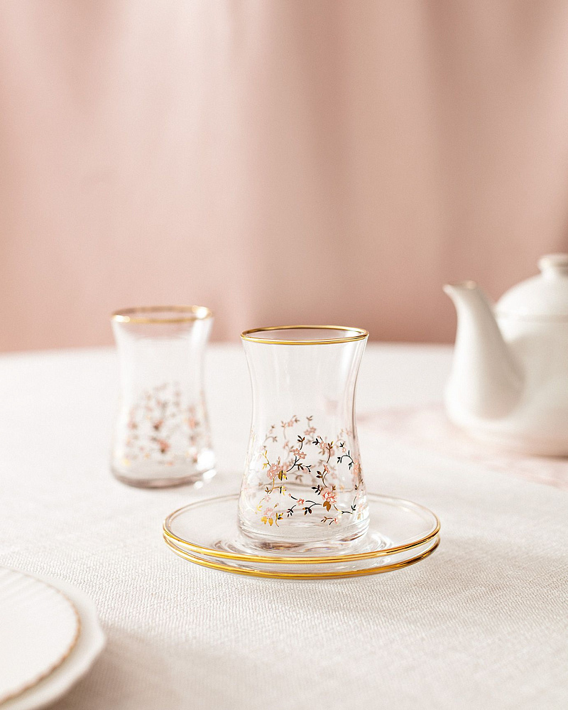 Набор стеклянных чашек и блюдец Gemma Fleur de Lierre Gold из 6 шт., 170 мл