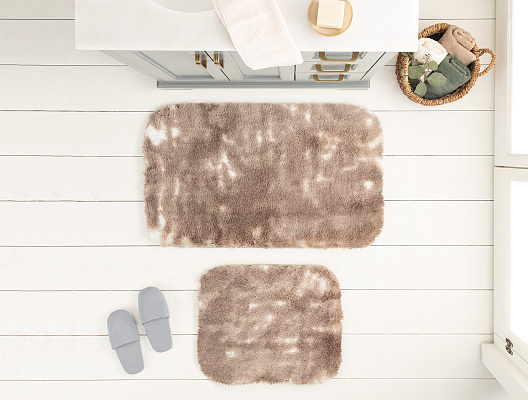Комплект из 2 ковриков для ванной Damien: 50x80см и 45x50см - бело-коричневый