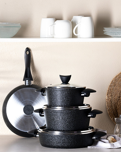 Набор посуды Titanium Professional из 7 шт., 18-22-26 см. - темно-серый