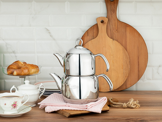 Турецкий двойной чайник Azura 1л.+ 1,5 л. - серебристый