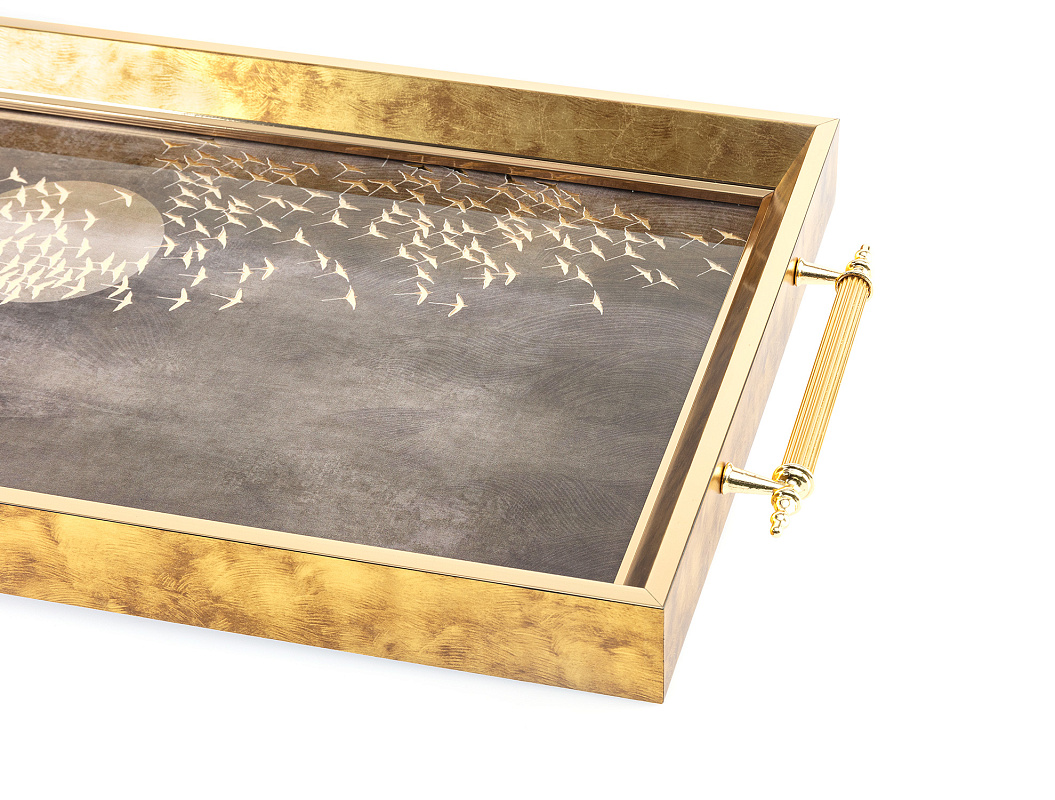 Поднос Fountain с ручками 46x31x7 см. - золотистый / серый
