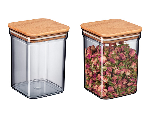 Набор контейнеров для хранения с деревянной крышкой Kaviera из 2 шт., 1000 мл. - темно-серый