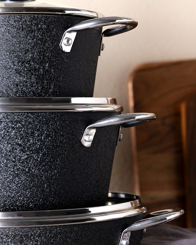 Набор посуды Titanium Professional из 7 шт., 18-22-26 см. - темно-серый