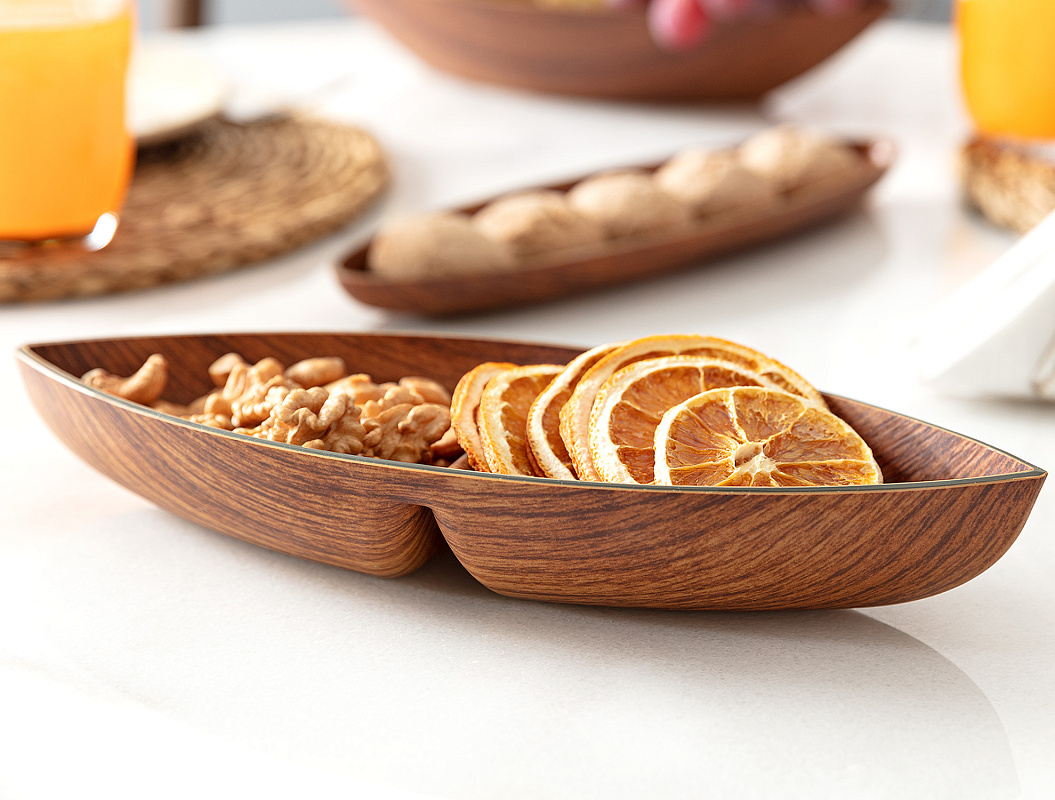 Сервировочная тарелка Angers 2-секционная 10,5x27x3,5 см. - коричневая