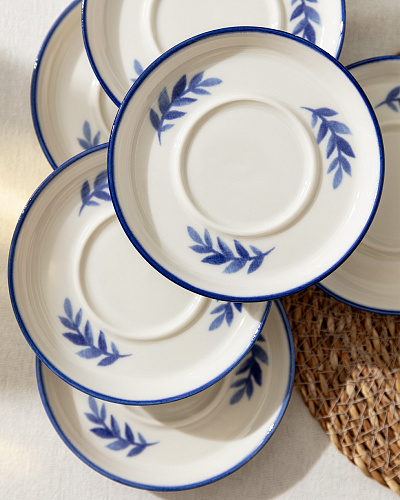 Набор фарфоровых чайных блюдец Grand Feuille из 6 шт., 12x12 см - синий