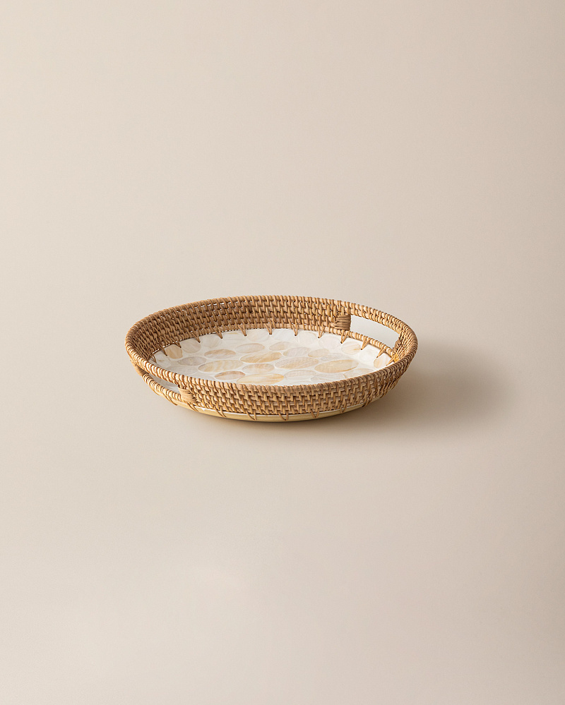 Овальный плетеный поднос с ручками Berdine 39x33x7 см. - коричневый / зеленый