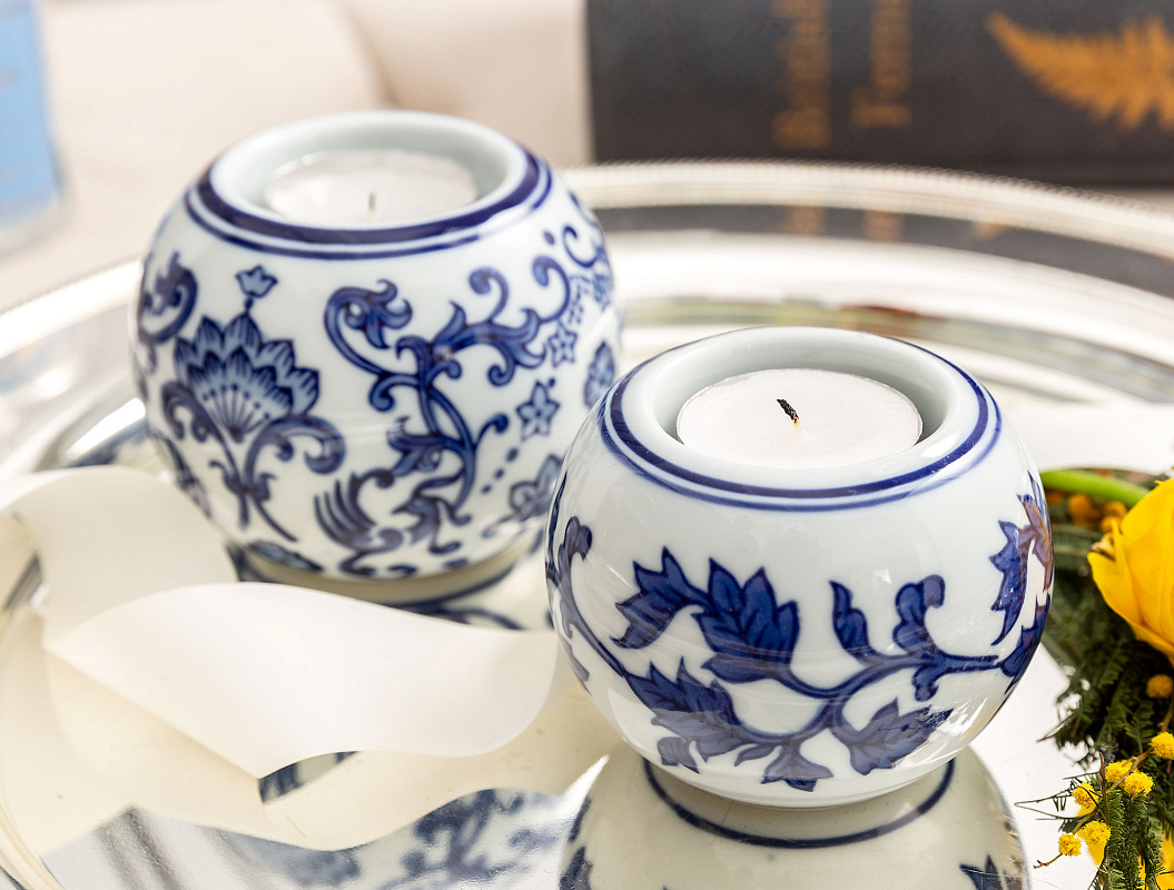 Подсвечник Le Havre Bleu Blanc 7,5x7,5x6,3 см. - белый / синий