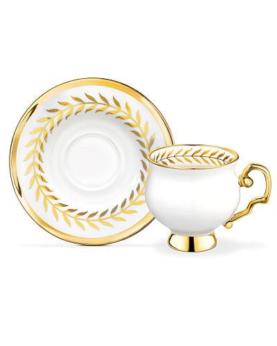Набор чашек и блюдец Yolande Feuille из 4 шт., 90 мл - золотой.