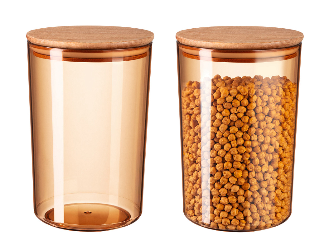 Контейнеры для хранения Yuviera Wooden Lid из 2 шт., 2300 мл. - янтарные
