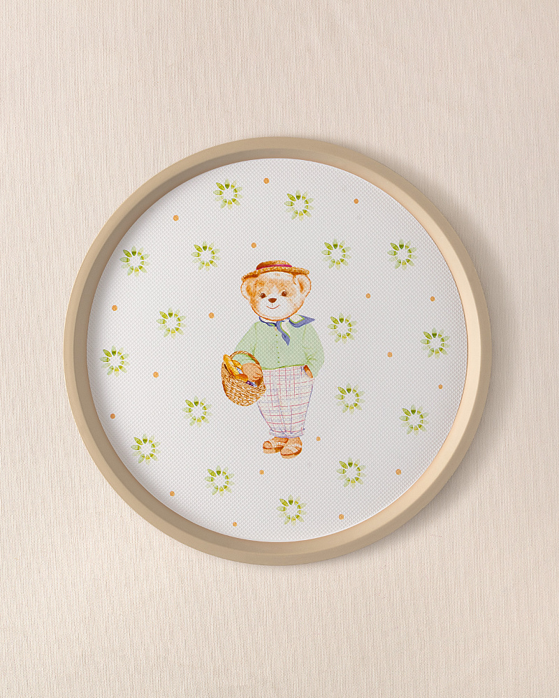 Круглый поднос Liana Bear 36x36x1,5 см. - бежевый / белый