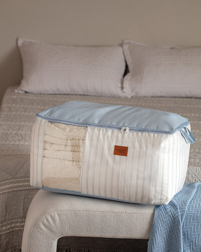 Контейнер для хранения белья Nuage на молнии 64x41x35 см. - белый / голубой