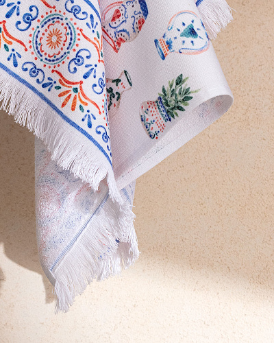 Кухонное полотенце Lendina с принтом 40x60 см. - белое / синее